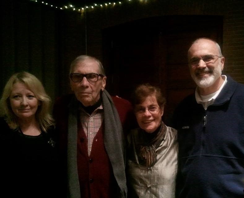 Robert Briggs (1929-2015) and Diana Saltoon share warmth with Debra and Tim Brown, Oct. 9, 2013 at Tabor Space where Robert often demonstrated how "jazz is to m